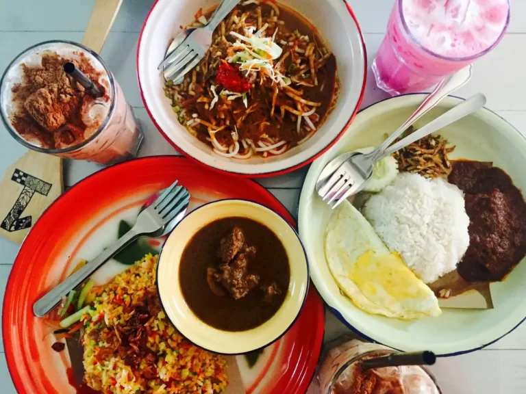 Malaysian dishes served on a table